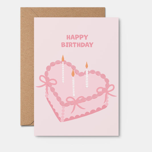 Pink Vintage Cake Happy Birthday Card
