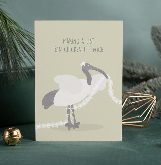 Making A List, Bin Chicken It Twice Christmas Card