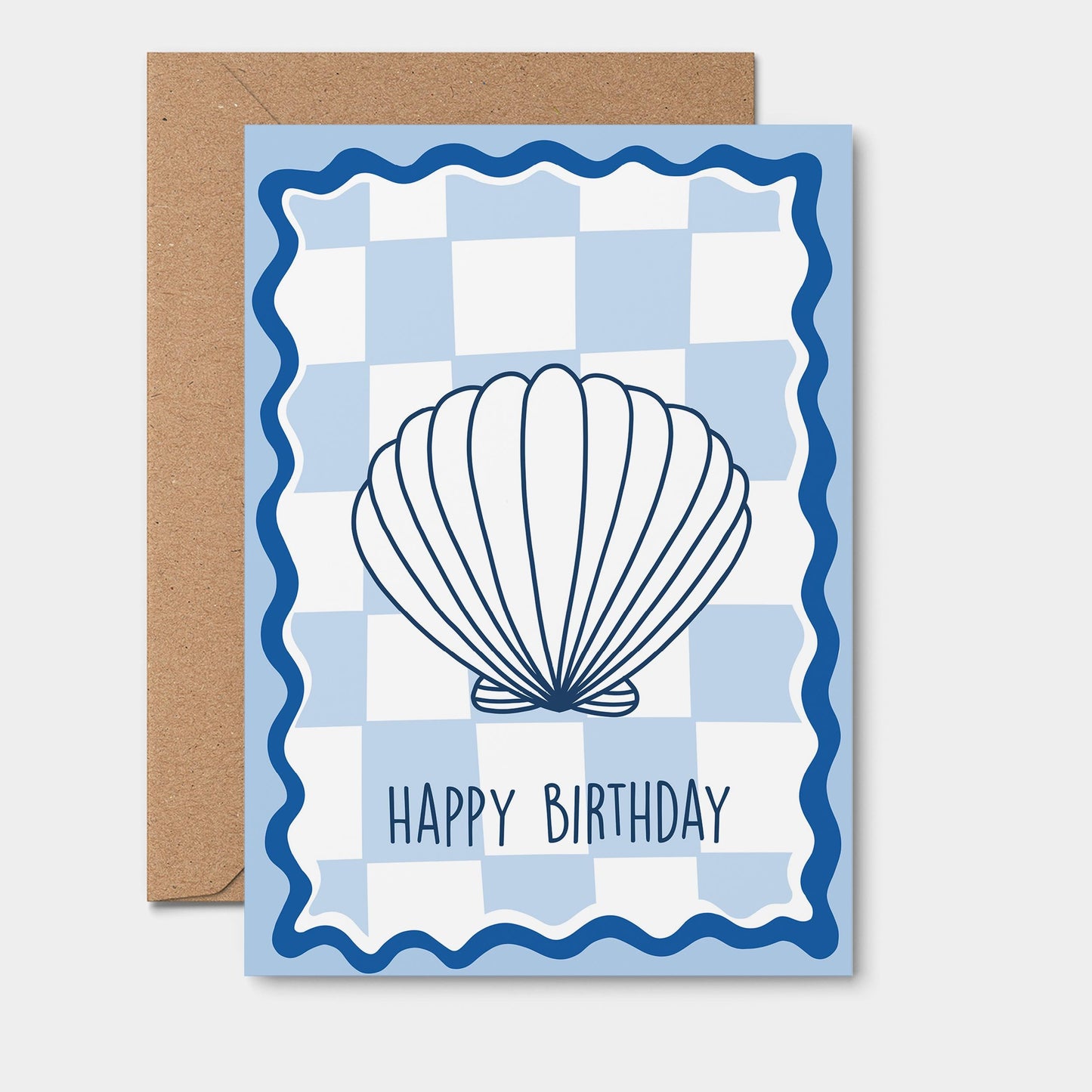 Blue Checker Shell Birthday Card