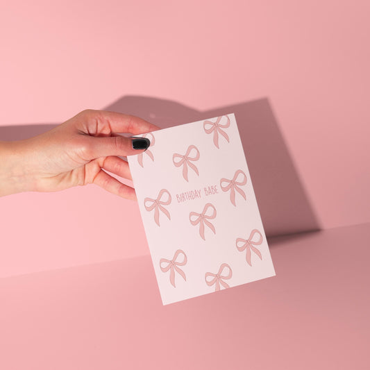 BIRTHDAY BABE | Cute Birthday Card with Pink Bow Design, Coquette Card, Aesthetic Card for her, 18th Bday, 21st Gift, 25th, 30th Birthday