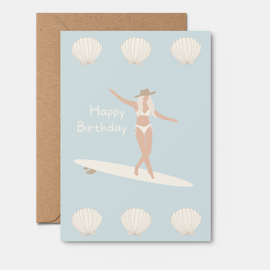 Surfer Girl Birthday Card
