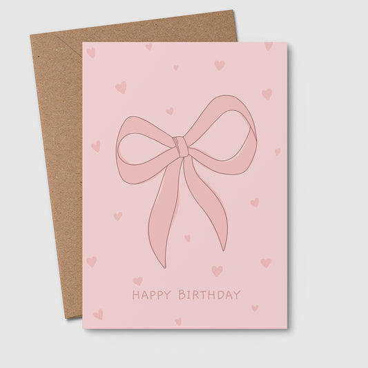 Bow & Hearts - Birthday Card