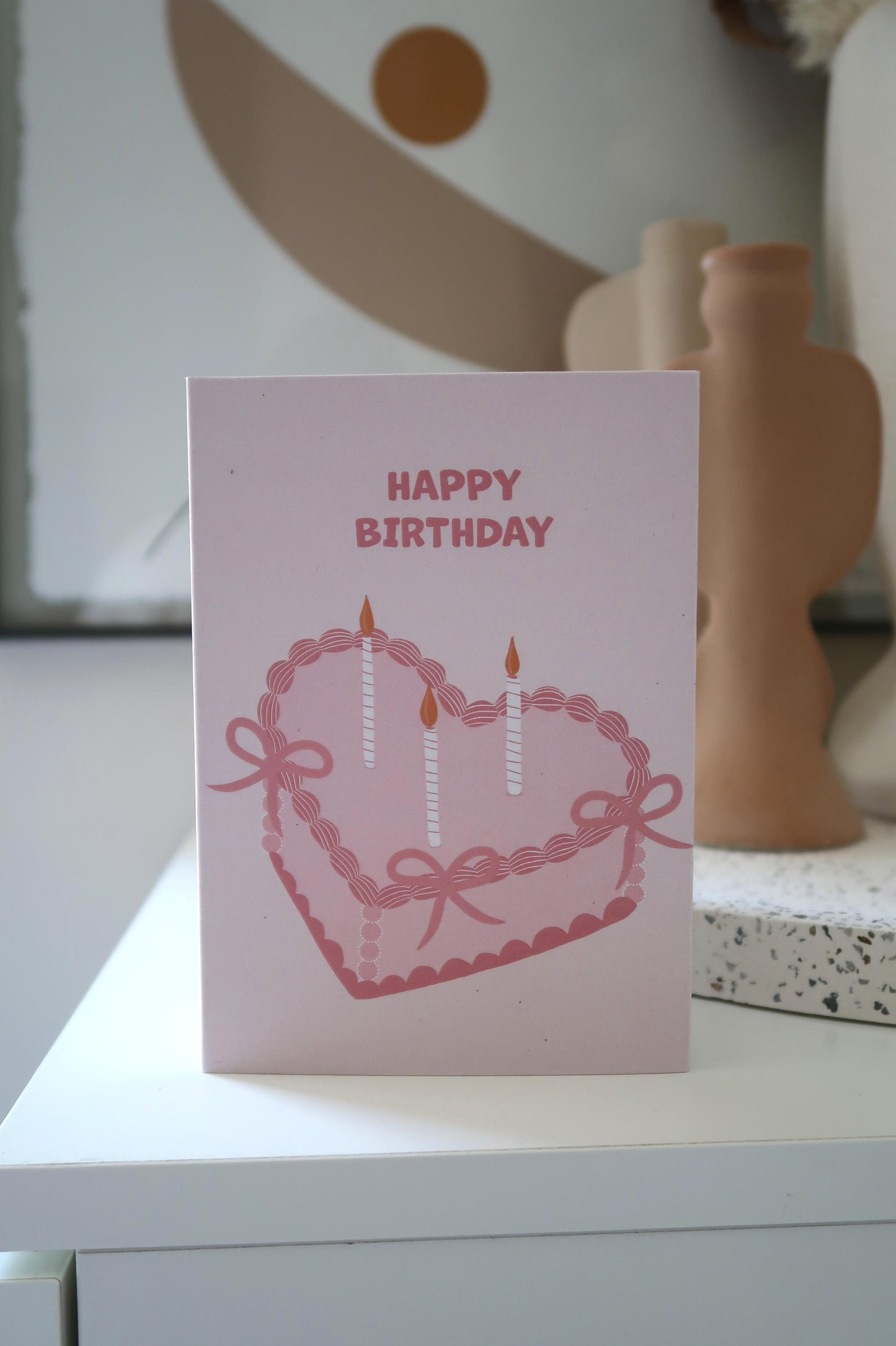 Pink Vintage Cake Happy Birthday Card