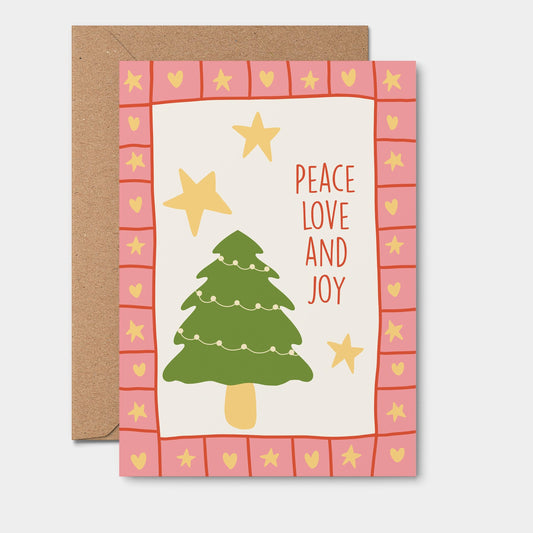 Peace Love and Joy Pink - Christmas Card