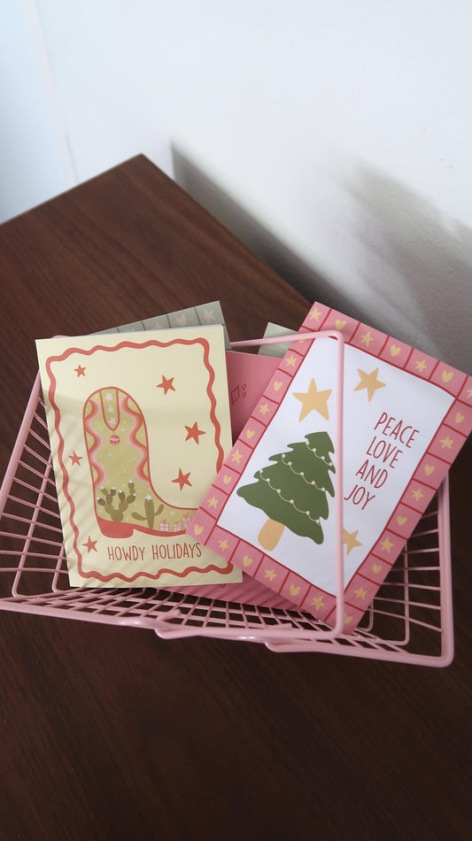 Peace Love and Joy Pink - Christmas Card